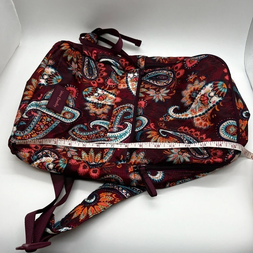 VERA BRADLEY RIPSTOP PACKABLE BACKPACK BURGUNDY & TEAL PAISLEY FLORAL